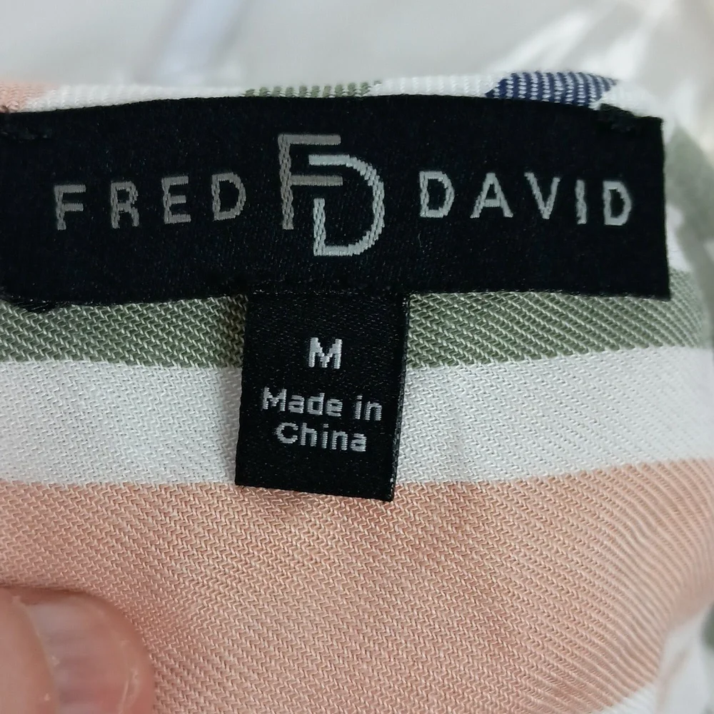 2/30 FRED DAVID Striped‎ Green, Pink, White Floral Embroidered Top (#214)